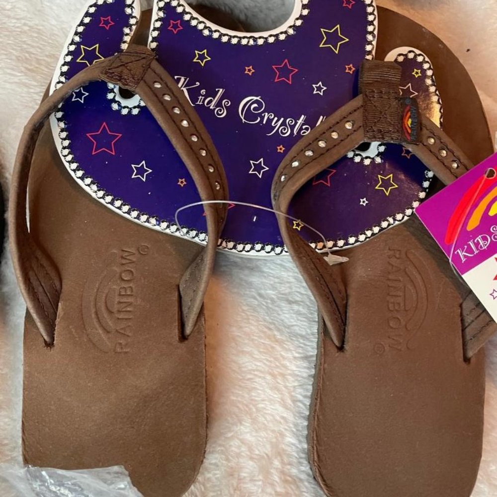 Rainbow Thin Strap Sandals Swarovski Crystals Premier Brown Only  Kids 9-10